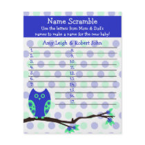 Blue Owl Baby Shower Personalized Game