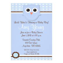 Blue Owl Boy Baby Shower Personalized Invitation