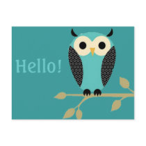 Blue Owl On Limb Hello Postcard