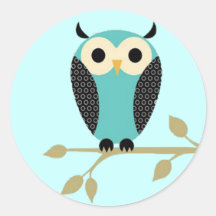 Blue Owl On Limb Stickers