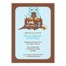 Blue Owl on Tree Stump Child's Birthday Invitation