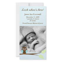 Blue Owl Photo Birth Announcements Photo Card