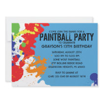 Blue Paintball Splatter Paintball Birthday Party Personalized Invites