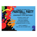 Blue Paintball Splatter Paintball Birthday Party Custom Announcement