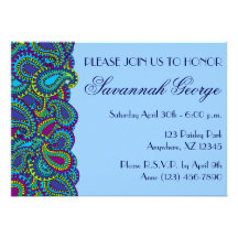 Blue Paisley Personalized Invitation