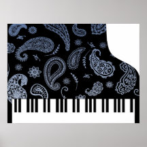 Blue Paisley Piano Posters
