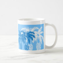 blue palm trees vacation pattern design coffee mug