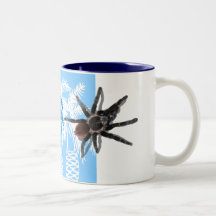 blue palm trees with tarantula mug