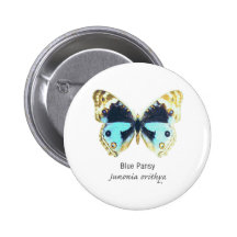 Blue Pansy Butterfly with Name Pinback Button