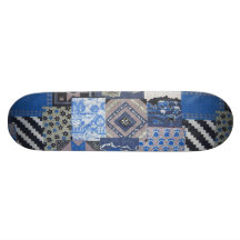 Blue Patchwork Skateboard Deck