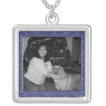 blue pattern photo frame necklaces