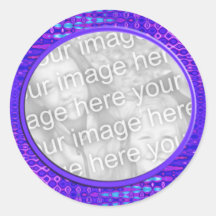blue pattern photo frame round stickers