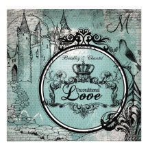 Blue Patterned Unconditional Love Wedding Invite
