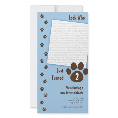 Blue Paw Print Birthday Invitation Personalized Photo Card by artladymanor