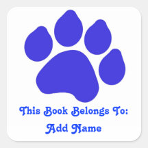 Blue Paw Print Bookplate Sticker
