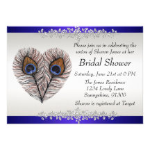 Blue Peacock Bridal Shower Announcement
