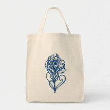 Blue Peacock Feather Canvas Bag