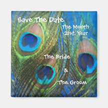 Blue Peacock Wedding Save the Date Refrigerator Magnets