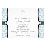 Blue Pearl Cross Blue Black Damask Christening Invites