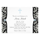 Blue Pearl Cross Blue Black Damask Christening Personalized Announcements