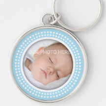 Blue photo frame with white dots keychain
