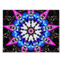 Blue  Pink Spiky Star Kaleidoscope Mandala Photo