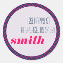 Blue Pink Zig Zag Sticker Shipping Address Label