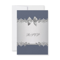 Blue Pinstripe Blue Silver Baby Boy Shower RSVP Invite