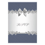 Blue Pinstripe Blue Silver Baby Boy Shower RSVP Invite