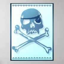 Blue Pirate Skull and Crossbones.Posters