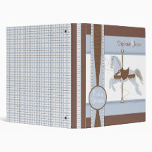 Blue Plaid Carousel Horse Baby Album Vinyl Binder