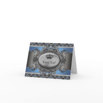 Blue Plaid Crown Little Prince Thank You Cards