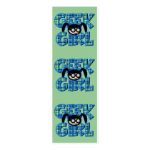 Blue Plaid Geek Girl with Graphic Bookmark Business Card Templates