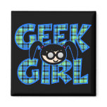Blue Plaid Geek Girl with Graphic Magnets