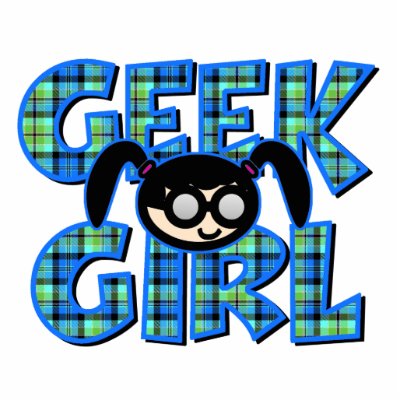 Blue Plaid Geek Girl with Graphic Acrylic Cut Out by geekme