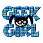 Blue Plaid Geek Girl with Graphic photo sculptures