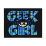 Blue Plaid Geek Girl with Graphic Postcards