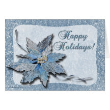 Blue Poinsettia on Silver Glitter Cards