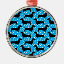 Blue Polka Dachshunds Christmas Tree Ornaments