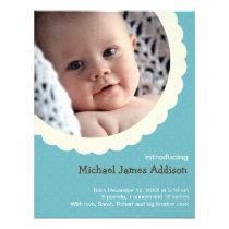 Blue polka dot rosette photo cute baby birth invitations