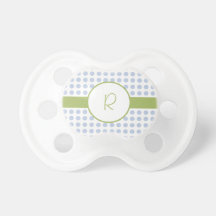 Blue Polka Dots with Green Monogram Pacifier