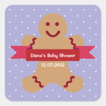 Blue polka gingerbread man ribbon baby shower tag stickers