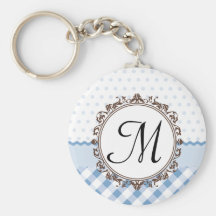 Blue Polkadots, Checks and Stripes with Monogram Keychains