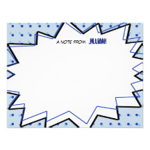 Blue Pop Art Comic Book Inspired Flat Notecards Custom Invitation