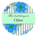 Blue Posy Book Label Round Stickers