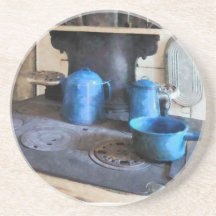Blue Pots on Stove Drink Coaster