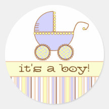 Blue Pram - It's a Boy! Round Sticker