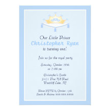 Blue Prince Crown Birthday Party Invitation