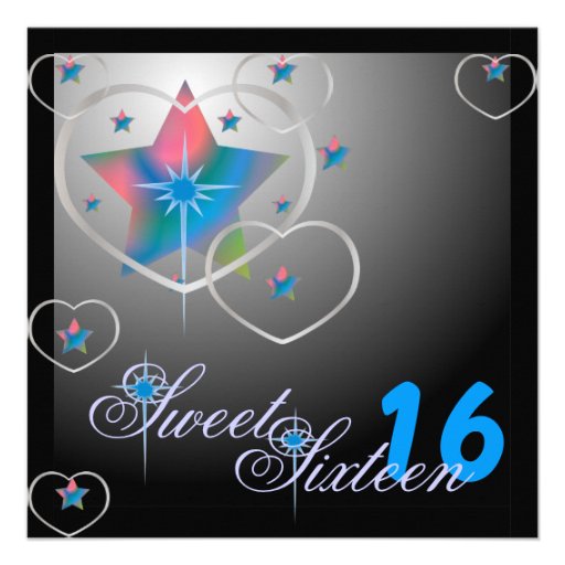 Blue Prismatic Diamond Star Sweet Sixteen-Cust. Personalized Invites