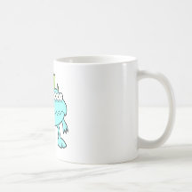 blue punk mohawk monster many eyes coffee mug
